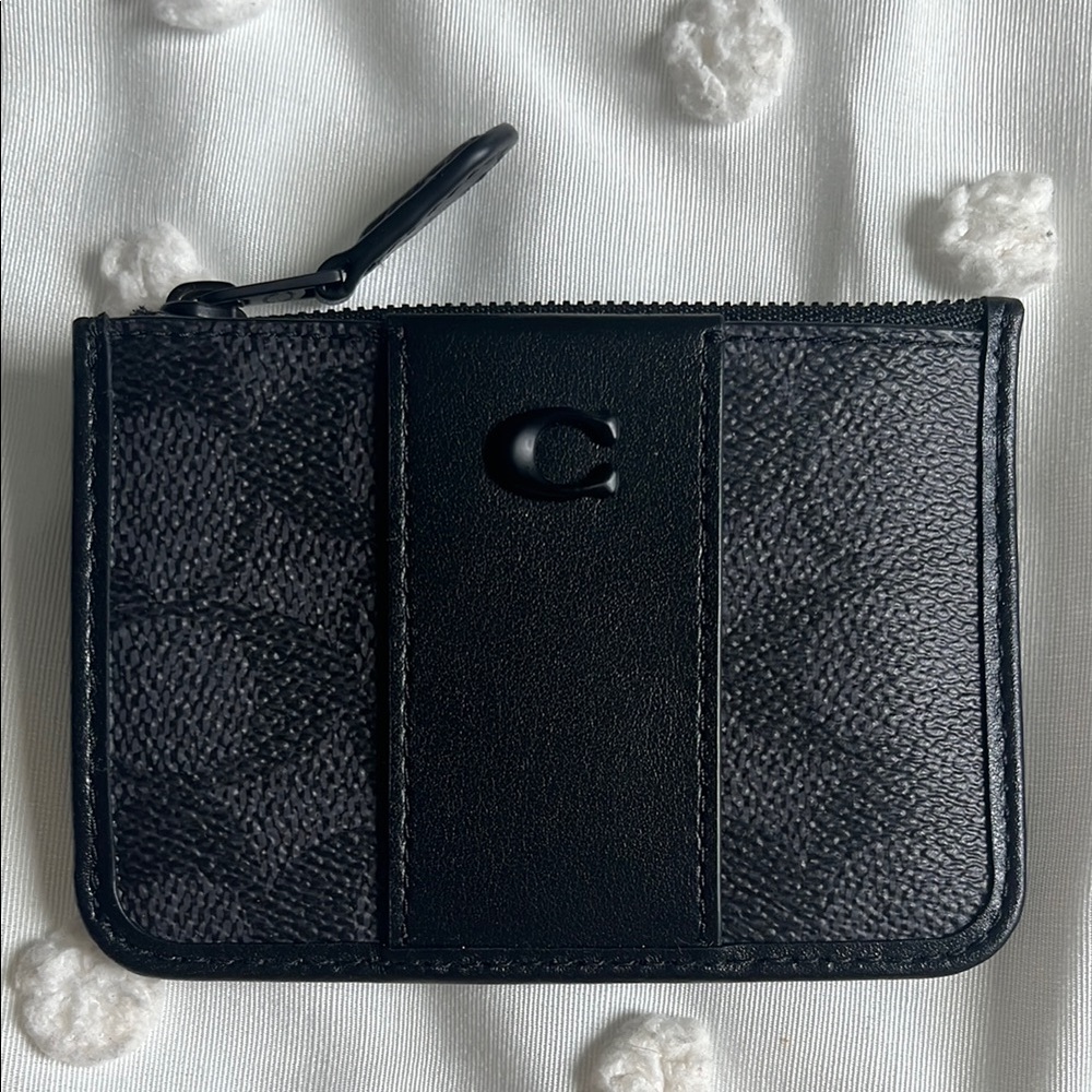 Coach all black mini skinny id keychain